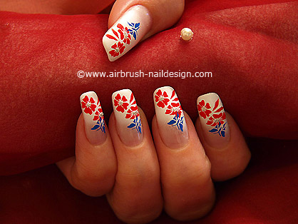 Butterfly and flowers motif with airbrush - Nail art 172