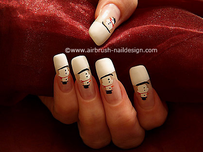 Schneemann als Winter Weihnachtsmotiv mit Airbrush - Airbrush Nailart 074